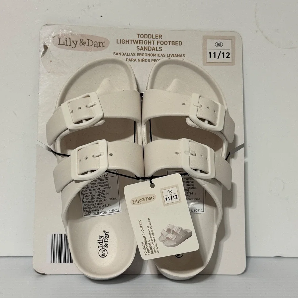 Lily & Dan Toddler Lightweight Footbed Sandals Size 11/12 Cream Buckle NEW